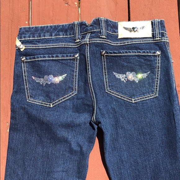 TWISTED HEART RHINESTONE POCKET JEANS, SIZE 30 - Picture 3 of 8